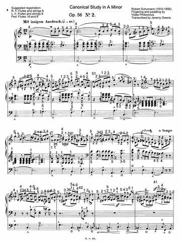 Canonic Etude No. 2 in A Minor, Op. 56 by Robert Schumann with Fingering and Pedaling