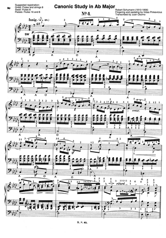 Canonic Etude No. 4 in Ab Major, Op. 56 by Robert Schumann with Fingering and Pedaling