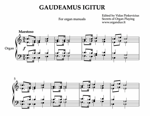 Gaudeamus Igitur (Organ Manuals) with Fingering