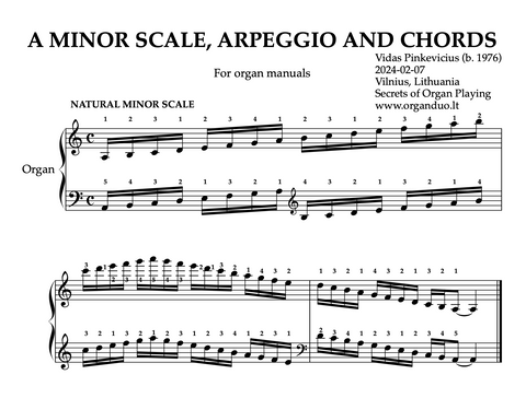A Minor Scale, Arpeggios and Chords for Organ Manuals with Fingering
