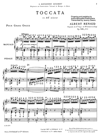 Toccata in D Minor, Op. 108 No. 1 by Albert Renaud with Complete Fingering and Pedaling