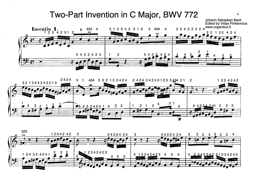 Two Part Invention No. 1 in C Major, BWV 772 by J.S. Bach