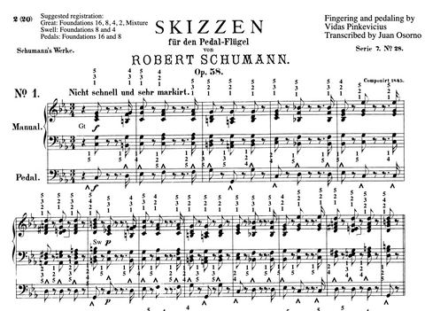 Robert Schumann - Sketch No. 1 in C Minor Op. 58 No. 1 with fingering and pedaling