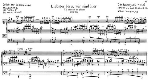 Liebster Jesu, wir sind hier, BWV 731 by J.S. Bach with fingering and pedaling