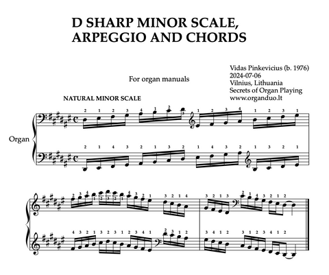 D Sharp Minor Scale, Arpeggios and Chords for Organ Manuals with Fingering