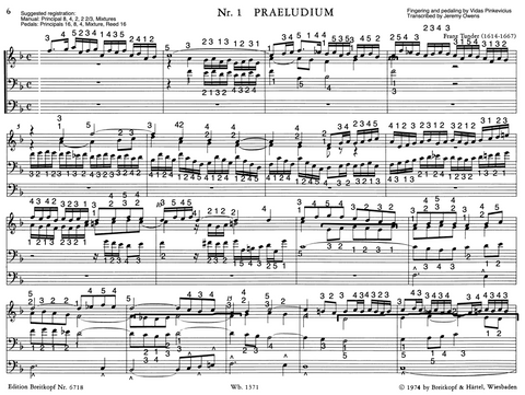 Prelude in F Major by Franz Tunder with fingering and pedaling