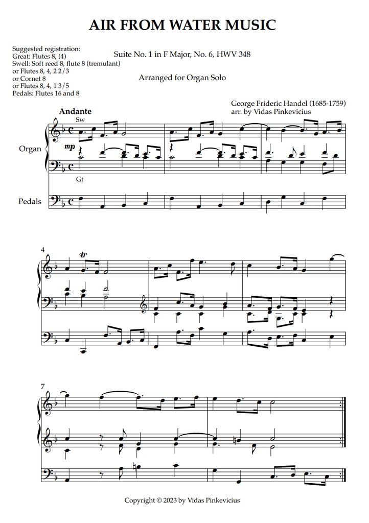 Air from Water Music (arr. for Organ Solo) by George Frideric Handel