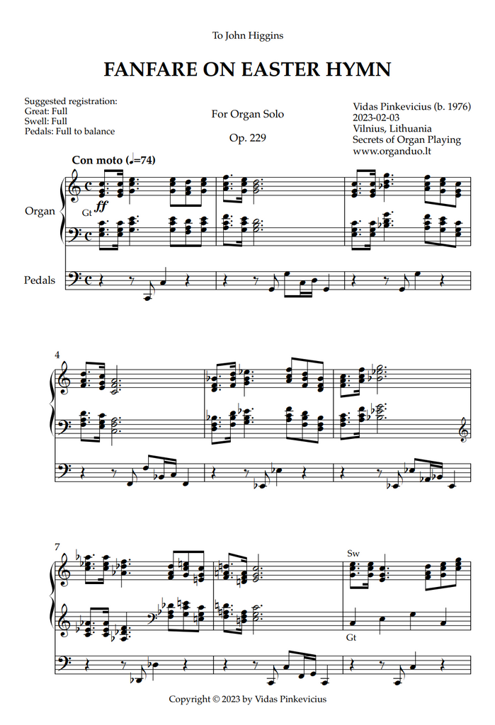 Fanfare on Easter Hymn, Op. 229 by Vidas Pinkevicius (Organ Solo)