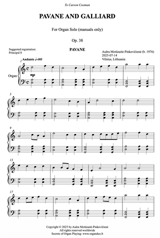 Pavane and Galliard, Op. 38 (Organ Solo Manuals Only) by Ausra Motuzaite-Pinkeviciene