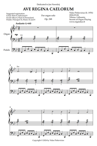 Ave Regina Caelorum, Op. 248 (Organ Solo) by Vidas Pinkevicius