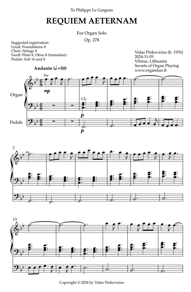 Requiem Aeternam, Op. 278 (Organ Solo) by Vidas Pinkevicius