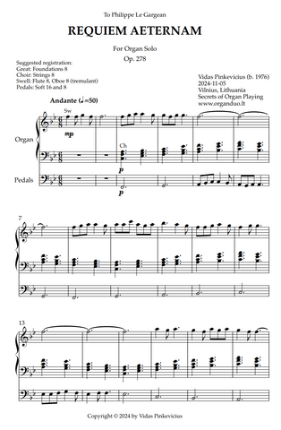 Requiem Aeternam, Op. 278 (Organ Solo) by Vidas Pinkevicius