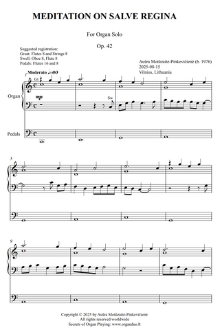 Meditation on Salve Regina, Op. 42 (Organ Solo) by Ausra Motuzaite-Pinkeviciene