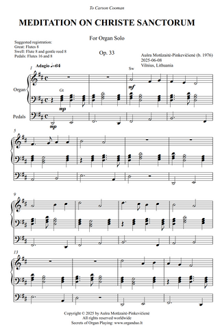 Meditation on Christe Sanctorum, Op. 33 (Organ Solo) by Ausra Motuzaite-Pinkeviciene
