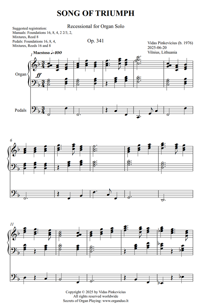 Song of Triumph, Op. 341 (Recessional for Organ Solo) by Vidas Pinkevicius