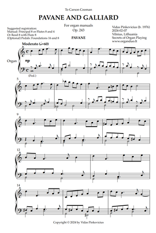 Pavane and Galliard, Op. 243 (Organ Solo) by Vidas Pinkevicius