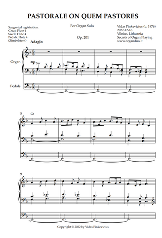 Pastorale on Quem Pastores, Op. 201 (Organ Solo) by Vidas Pinkevicius