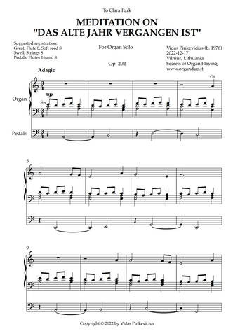 Meditation on "Das alte Jahr vergangen ist", Op. 202 (Organ Solo) by Vidas PinkeviciusMeditation on "Das alte Jahr vergangen ist", Op. 202 (Organ Solo) by Vidas Pinkevicius