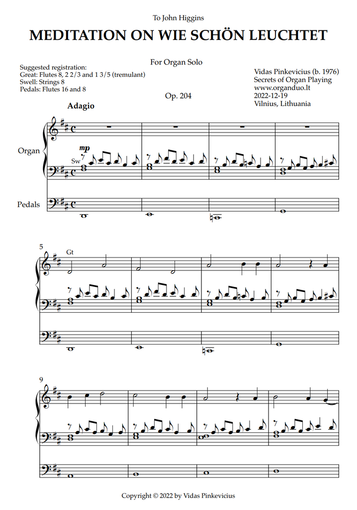 Meditation on Wie schön leuchtet, Op. 204 (Organ Solo) by Vidas Pinkevicius
