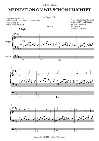 Meditation on Wie schön leuchtet, Op. 204 (Organ Solo) by Vidas Pinkevicius