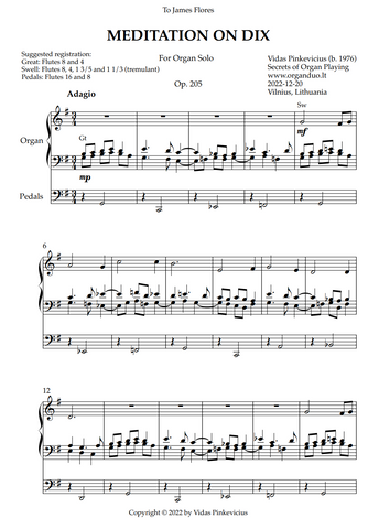 Meditation on Dix, Op. 205 (Organ Solo) by Vidas Pinkevicius