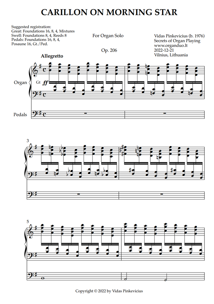 Carillon on Morning Star, Op. 206 (Organ Solo) by Vidas Pinkevicius