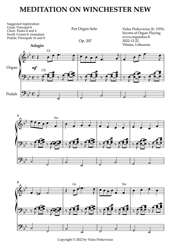Meditation on Winchester New, Op. 207 (Organ Solo) by Vidas Pinkevicius