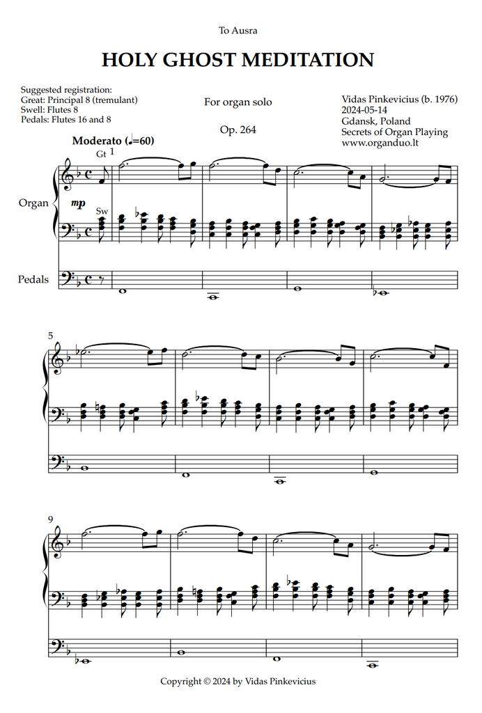 Holy Ghost Meditation, Op. 264 (Organ Solo) by Vidas Pinkevicius