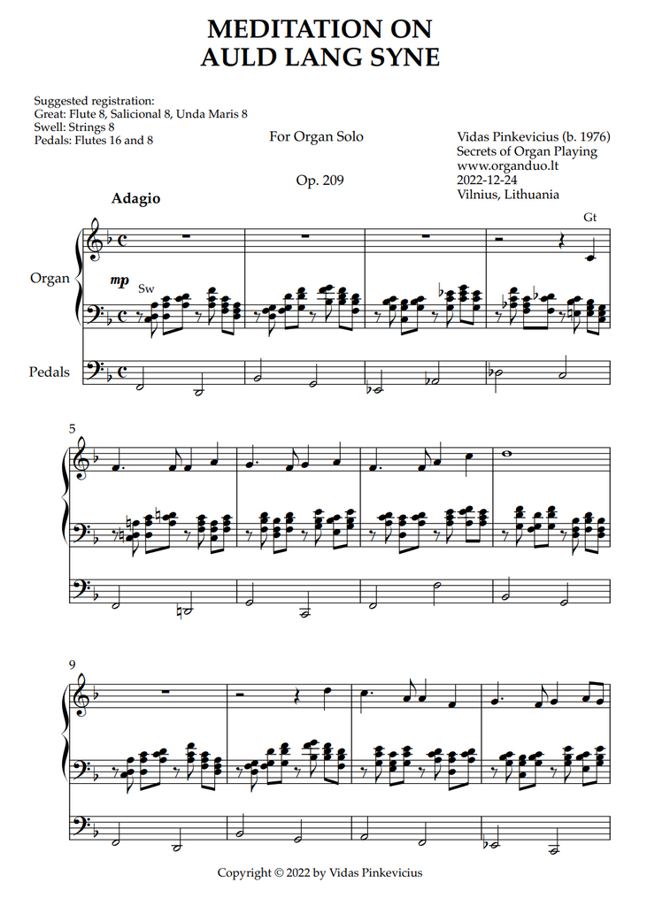 Meditation on Auld Lang Syne, Op. 209 (Organ Solo) by Vidas Pinkevicius