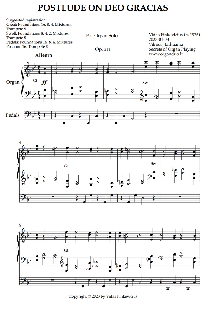 Postlude on Deo Gracias, Op. 211 (Organ Solo) by Vidas Pinkevicius