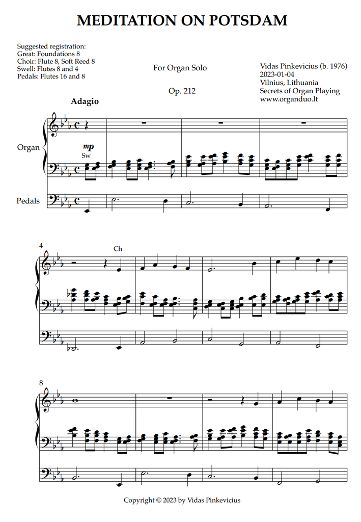 Meditation on Potsdam, Op. 212 (Organ Solo) by Vidas Pinkevicius