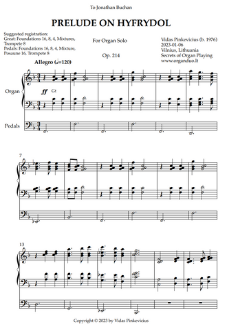 Prelude on Hyfrydol, Op. 214 (Organ Solo) by Vidas Pinkevicius