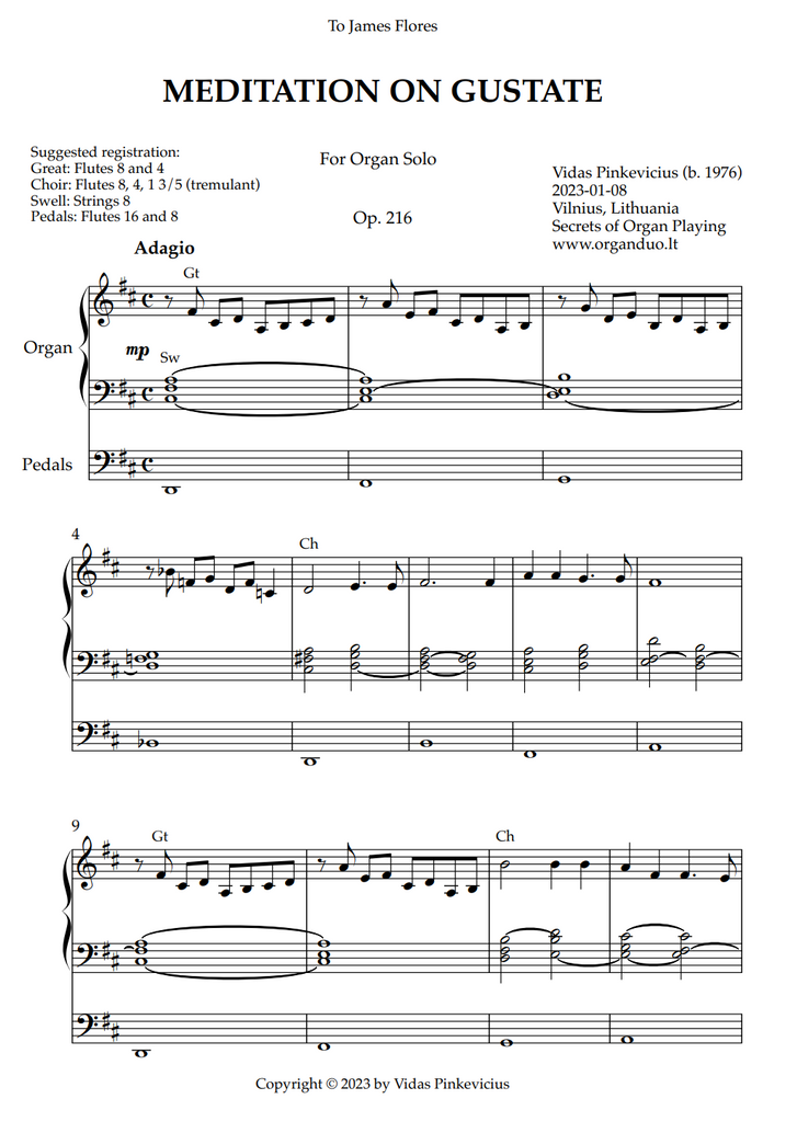 Meditation on Gustate, Op. 216 (Organ Solo) by Vidas Pinkevicius
