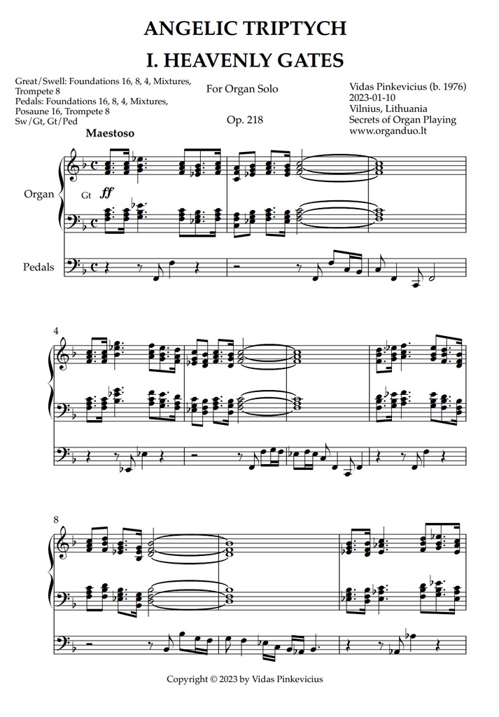 Angelic Triptych, Op. 218 (Organ Solo) by Vidas Pinkevicius