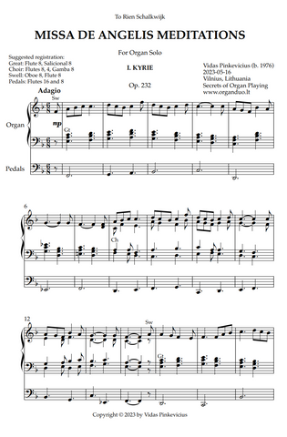 Missa de Angelis Meditations, Op. 232 (Organ Solo) by Vidas Pinkevicius