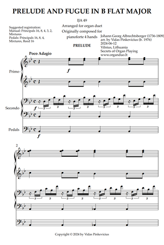 Prelude and Fugue in Bb Major (arr. Organ Duet) by Johann Georg Albrechtsberger