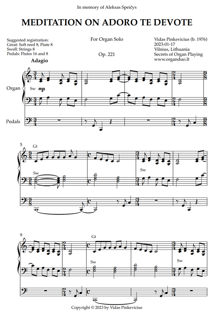 Meditation on Adoro te devote, Op. 221 (Organ Solo) by Vidas Pinkevicius