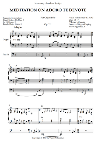 Meditation on Adoro te devote, Op. 221 (Organ Solo) by Vidas Pinkevicius