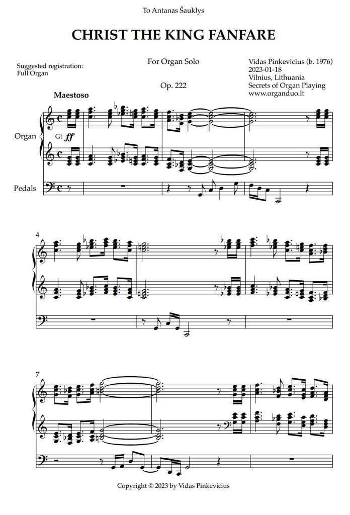 Christ the King Fanfare, Op. 222 (Organ Solo) by Vidas Pinkevicius