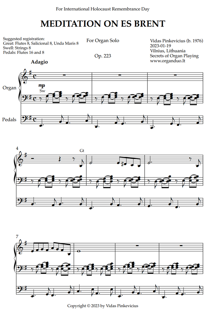 Meditation on Es brent, Op. 223 (Organ Solo) by Vidas Pinkevicius