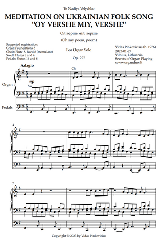 Meditation on Ukrainian Folk Song "Oy Vershe Miy, Vershe", Op. 227 (Organ Solo) by Vidas Pinkevicius