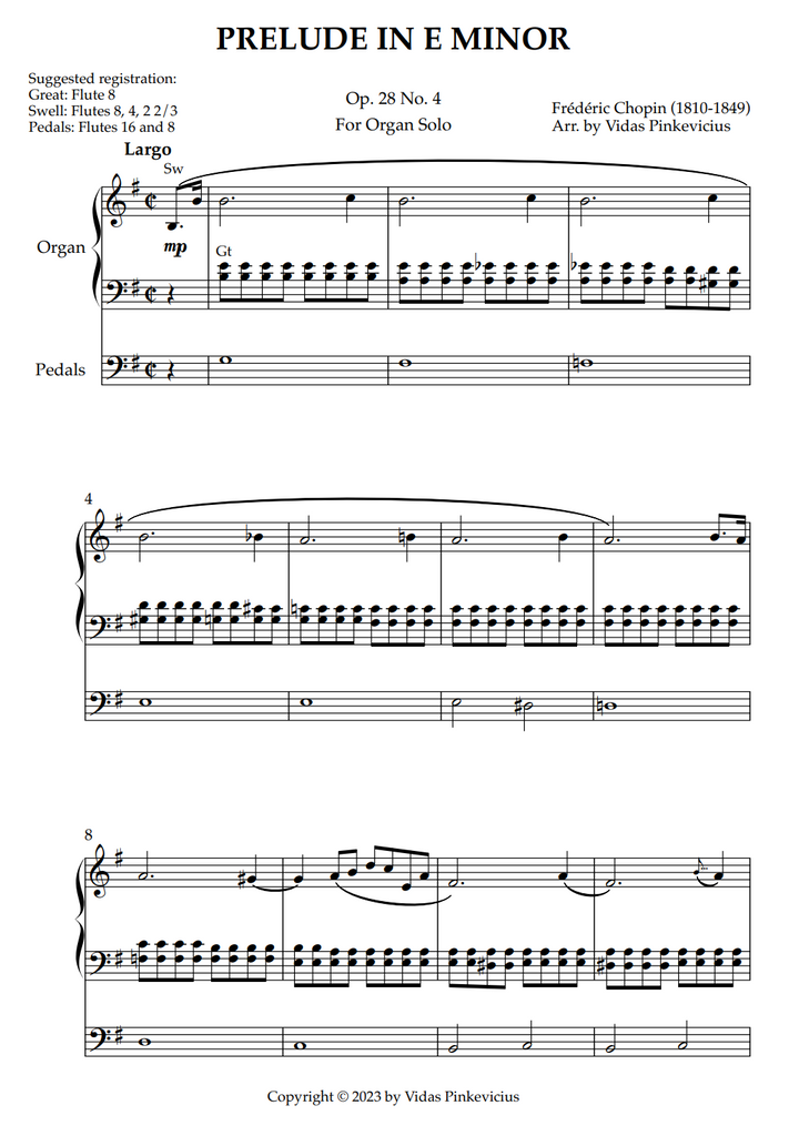 Prelude in E Minor, Op. 28 No. 4 (arr. for Organ Solo) by Frédéric Chopin