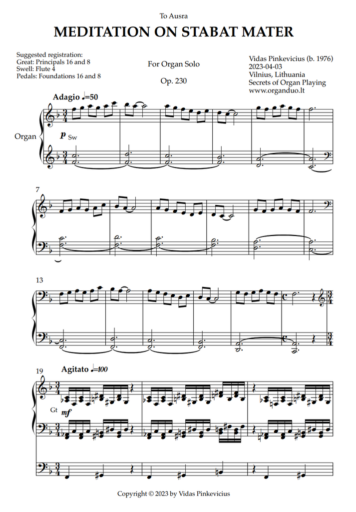 Meditation on Stabat Mater, Op. 230 by Vidas Pinkevicius (2023)