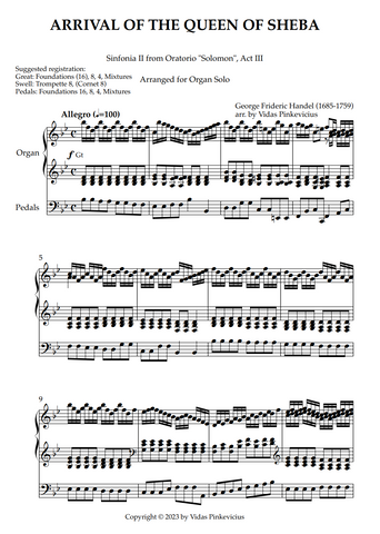 Arrival of the Queen of Sheba (arr. for Organ Solo)