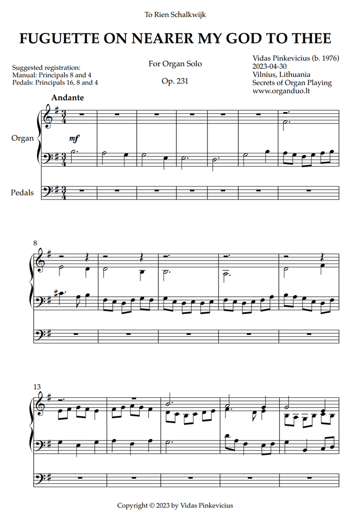 Fuguette on Nearer My God to Thee, Op. 231 (Organ Solo) by Vidas Pinkevicius