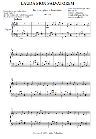 Lauda Sion Salvatorem, Op. 234 (Organ Solo) by Vidas Pinkevicius