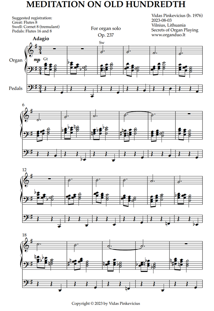 Meditation on Old Hundredth, Op. 237 (Organ Solo) by Vidas Pinkevicius