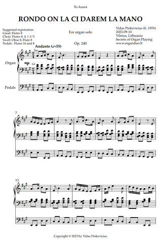 Rondo on La ci darem la mano, Op. 240 (Organ Solo) by Vidas Pinkevicius