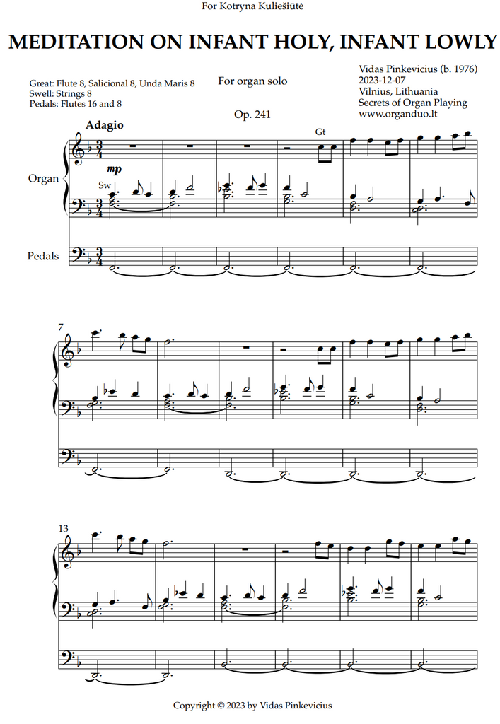 Meditation on Infant Holy, Infant Lowly, Op 241 (Organ Solo) by Vidas Pinkevicius