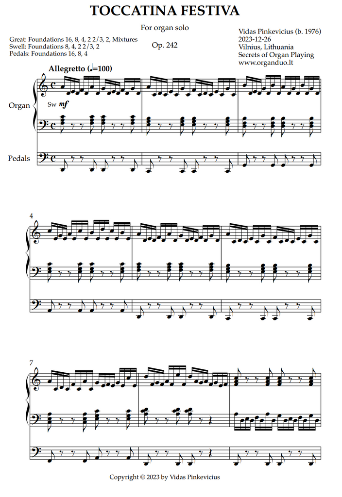 Toccatina Festiva, Op. 242 (Organ Solo) by Vidas Pinkevicius